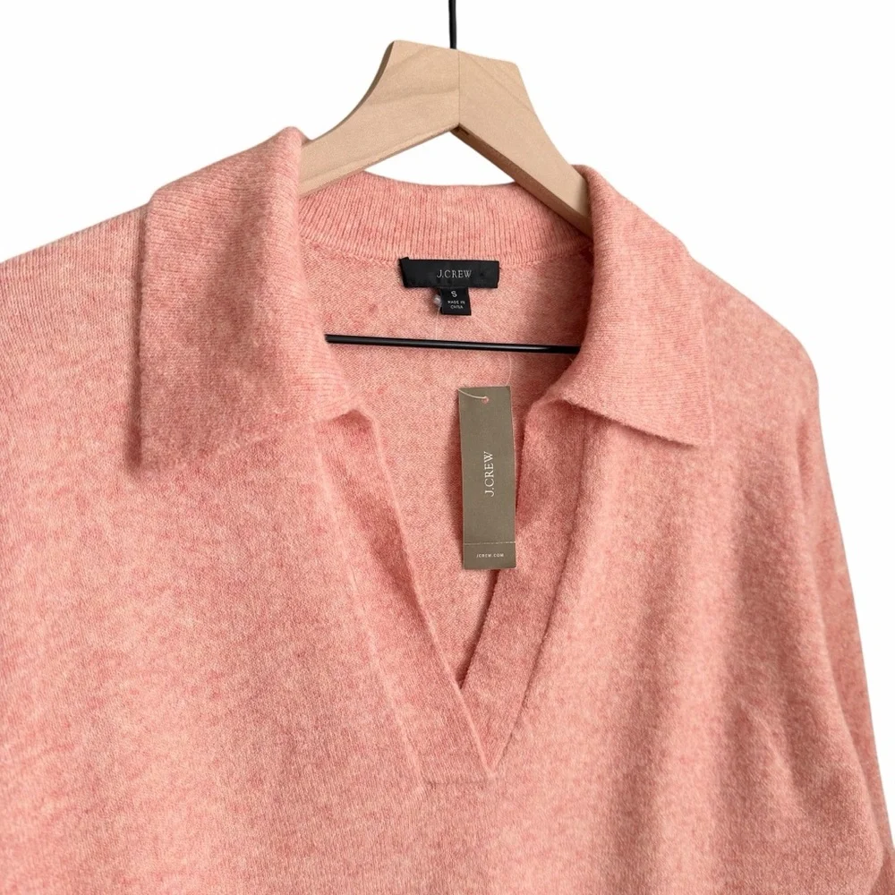 J. Crew Collared V-Neck Sweater in Supersoft Yarn Coral Pink Size Small NWT